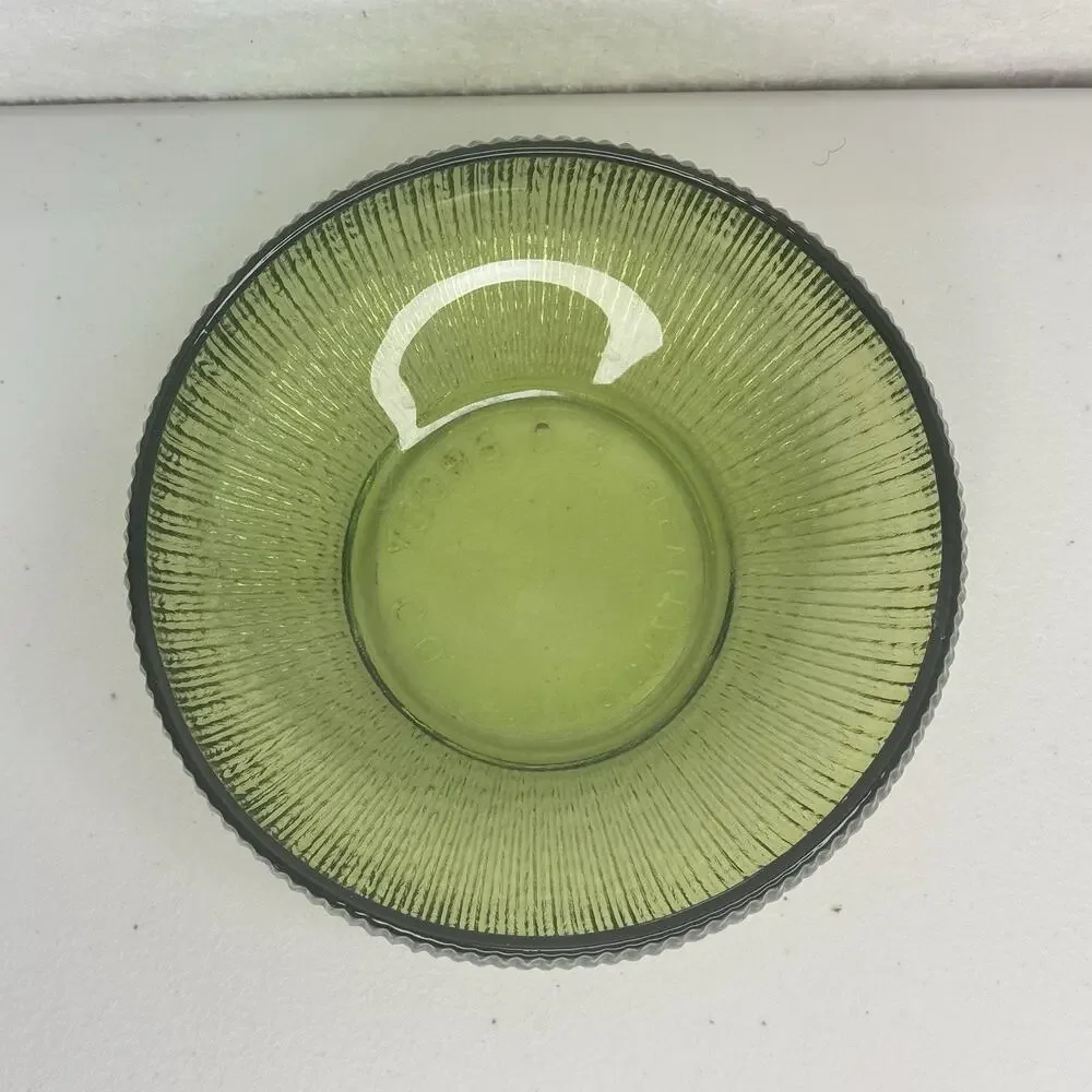 E.O. Brody Co. Cleveland Green Ribbed Glass Bowl Shallow Vase Candy Dish MCM VTG